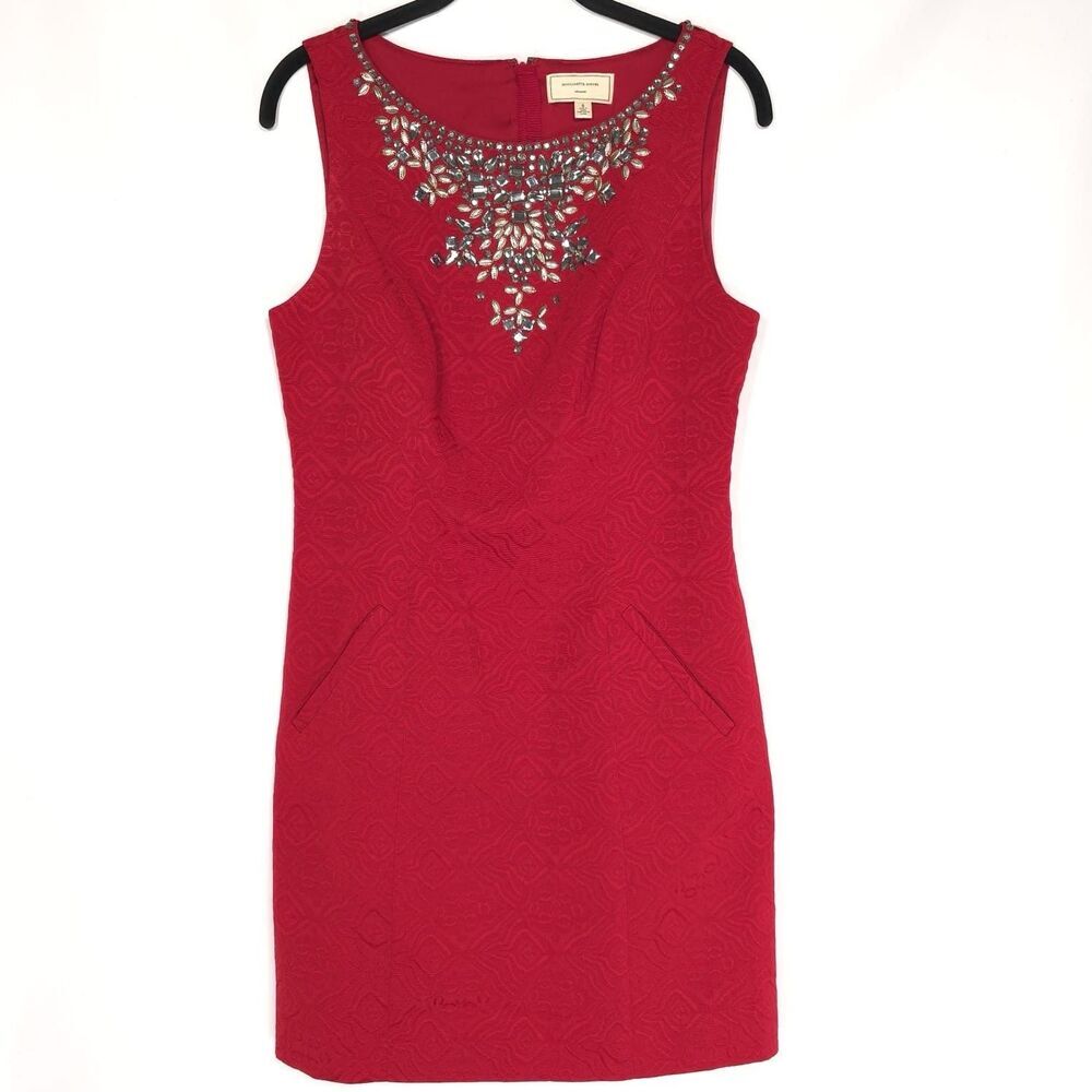 Anthropologie MOULINETTE SOEURS Size 6 Women’s Dress Red Jewel Jacquard Cocktail